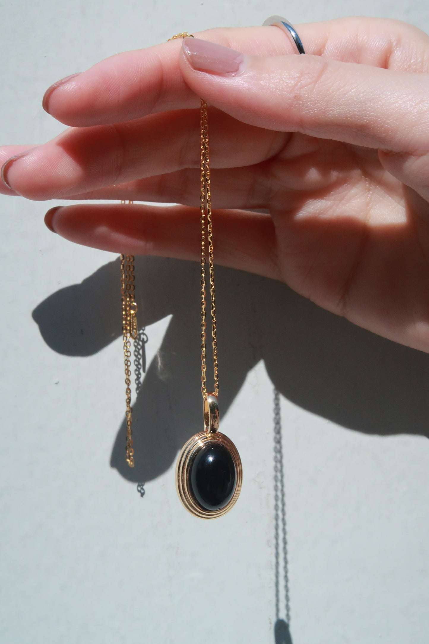 Oval Black Onyx Gold Plated Necklace