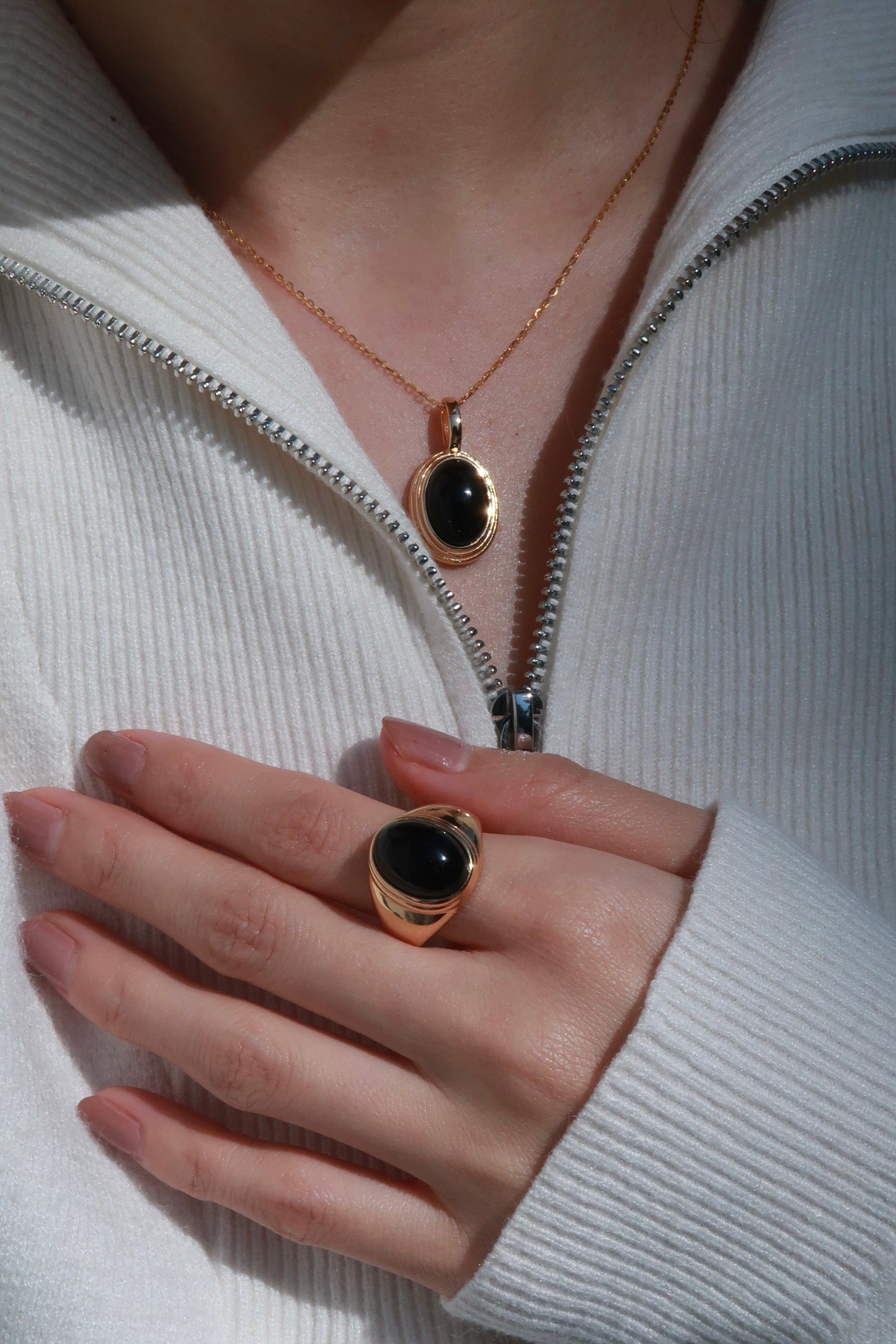 Oval Black Onyx Gold Plated Necklace