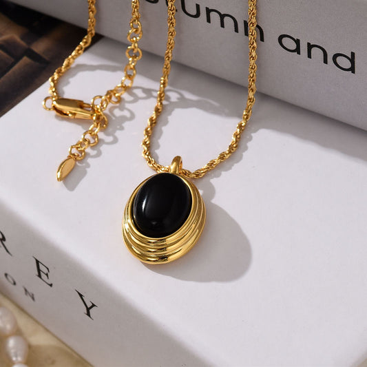 Oval Black Onyx Gold Plated Necklace